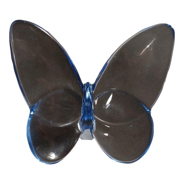 1990s Baccarat Crystal Iridescent Blue Papillon Lucky Butterfly For Sale