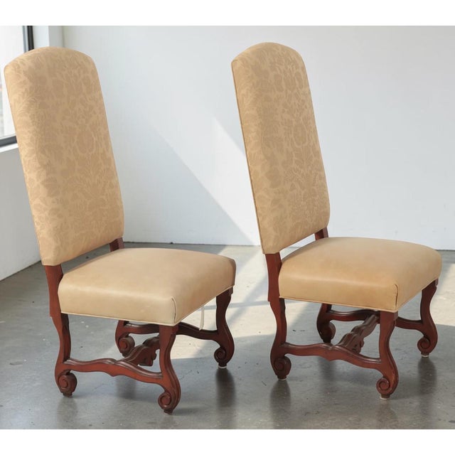 French Late 20th Century Set of Six Ralph Lauren Louis XIV Style Leather & Damask Dining Chairs For Sale - Image 3 of 10