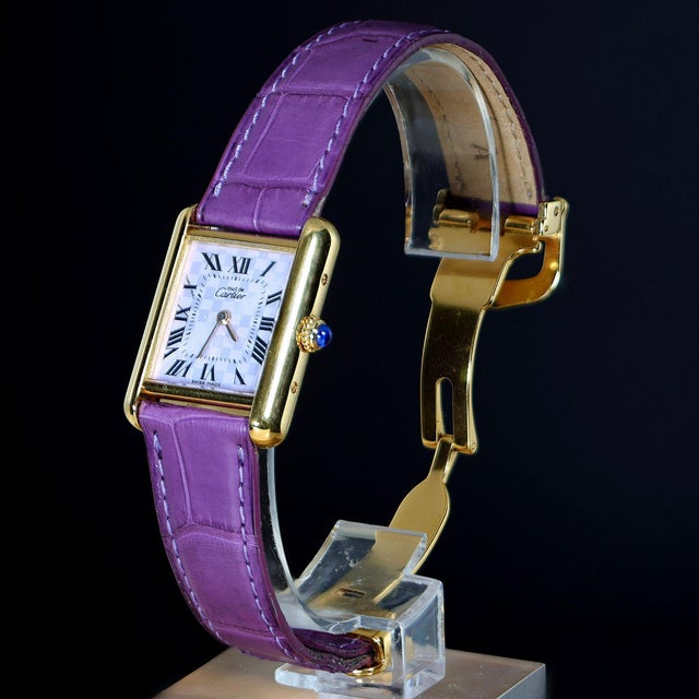 Cartier Must De Cartier Tank 2415 Japan Limited Purple Checkerboard Dial Vermeil For Sale - Image 9 of 16