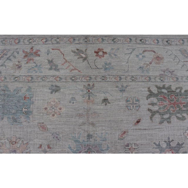 Textile 2020s All Over Modern Floral Oushak With a Light Blue-Gray Field and Border With Color For Sale - Image 7 of 13