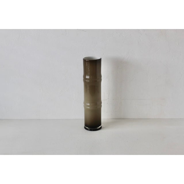 Glass Scandinavian Style Handcrafted Modern Faux Bamboo Gray Glass Vase For Sale - Image 7 of 14