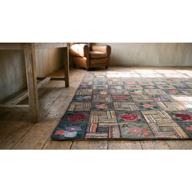 Textile 1930s Multicolor Floral Folk Art Antique American Hooked Rug 3'10" X 6'10" Handknotted Wool Carpet For Sale - Image 7 of 8