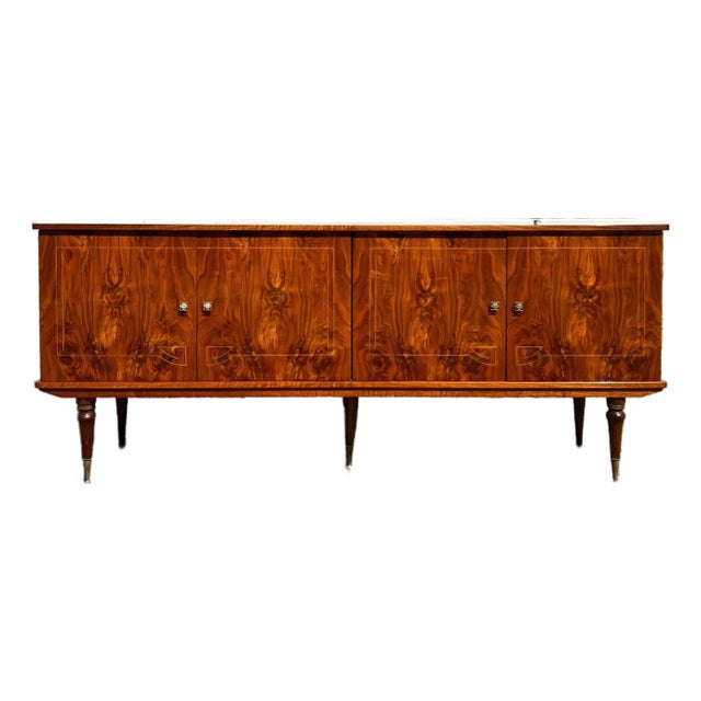 1940s French Art Deco Burl Walnut Sideboard / Buffet For Sale