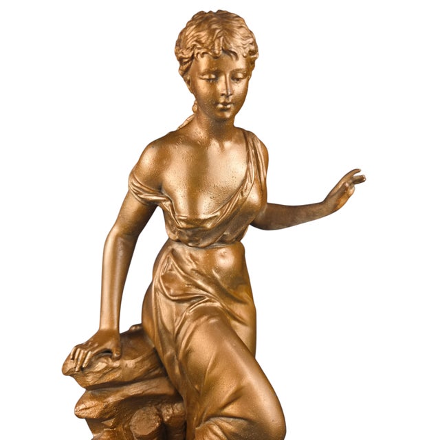 Metal 19th Century Henri Huppe 'Premier Appel' French Regule Figural Sculpture, C. 1890 For Sale - Image 7 of 10
