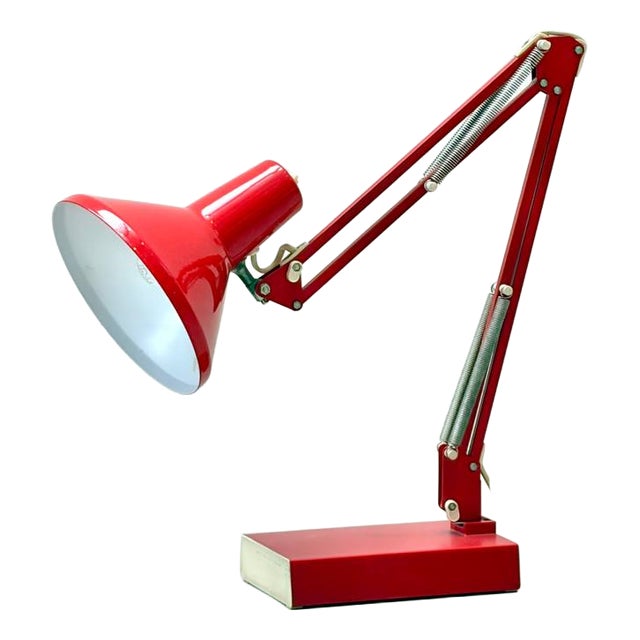 Mid-Century Articulated Desk Lamp in Red, 1970s For Sale