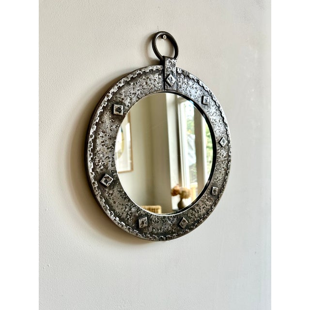 French Brutalist Round Wall Mirror, 1950 For Sale - Image 11 of 11