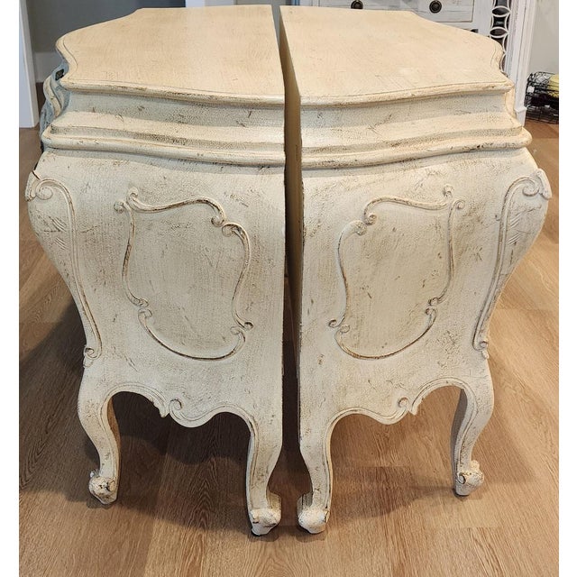 Late 20th Century Grand French Provincial Cream Bombé Commodes, Pair For Sale - Image 15 of 16
