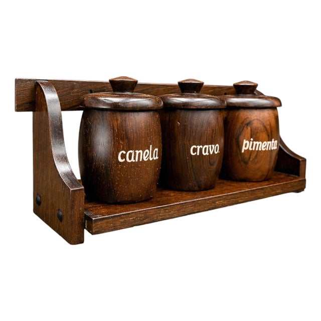 Spice Rack With 3 Containers in Rosewood, Casa Finland, 1960s For Sale