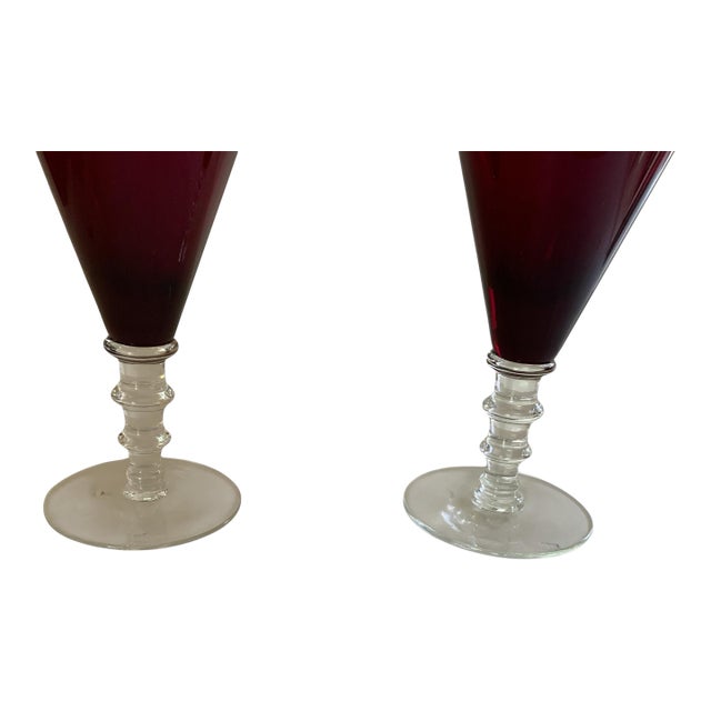Vintage Pair William Yeoward Scarlet Crystal Water Goblet - a Pair For Sale