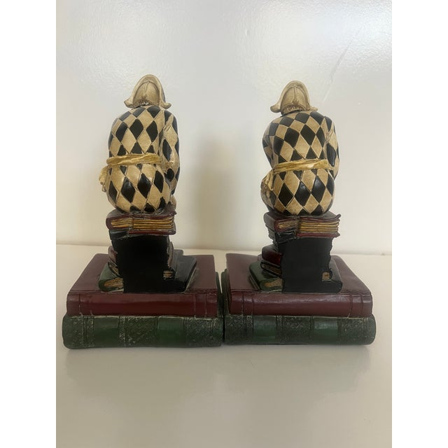 Vintage 1920's's Pair of French Harlequin or Jester Figure Book Ends For Sale - Image 9 of 10
