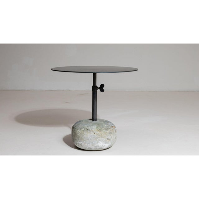 21st Century Poland Deep Charcoal Grey Round Stone-Base Side Table For Sale - Image 9 of 10