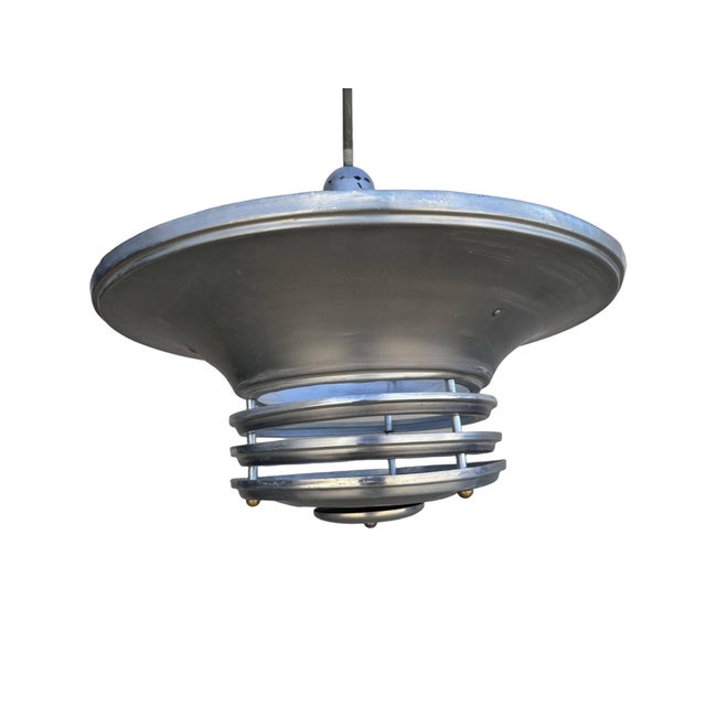 1930s Art Deco Machine Age Spun Aluminum 23" 3 Ring Pendant Light, 5 Available For Sale In Los Angeles - Image 6 of 12
