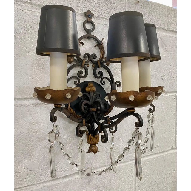 Maison Jansen Maison Jansen Style Wrought Iron and Bronze Wall Sconce, 3 Arms, a Pair For Sale - Image 4 of 9