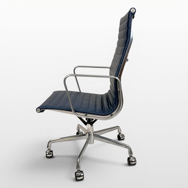Early 21st Century Eames Aluminum Group High-Back Executive Chair by Herman Miller - Blue Leather For Sale - Image 5 of 10