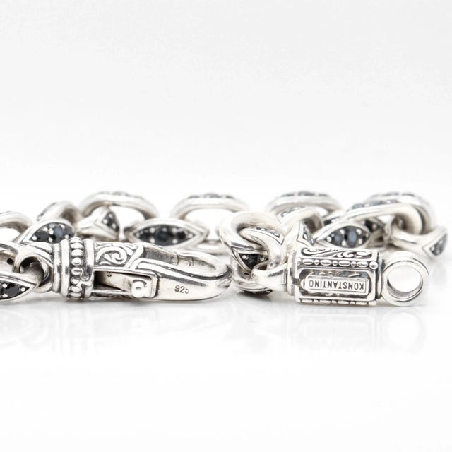 Konstantino Plato Sterling Silver & Black Spinel Cable Link Bracelet For Sale - Image 12 of 12