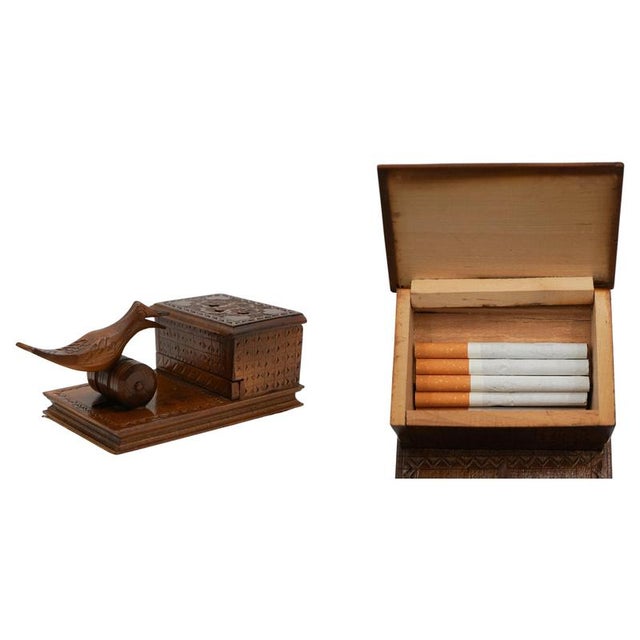 Birdie Cigarette Dispenser Box in Carved Wood, 1950s For Sale - Image 17 of 17