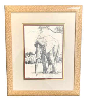 1970's Caroline Schultz Kilimanjaro Elephant Lithograph, Framed and Numbered
