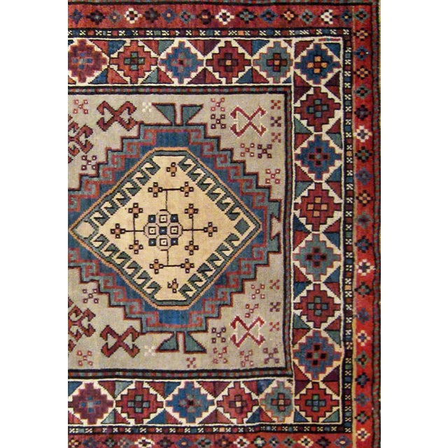 Traditional Antique Caucasian Kazak Oriental Rug in Small Size with Three Medallions For Sale - Image 3 of 5