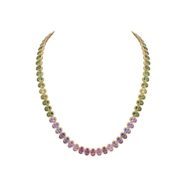 Contemporary Natural 18k Gold Multi Sapphire Necklace, 48.06ct, New Design For Sale - Image 3 of 7