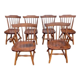 Vintage Hunt Country Furniture Rustic Traditional Windsor Dining Chairs - Set of 6 For Sale