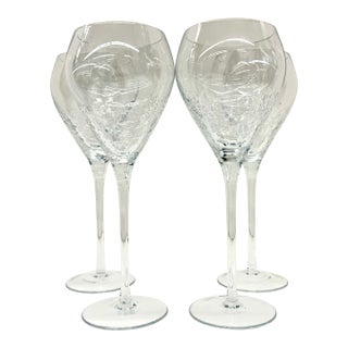 Stemware Set of 4 Beautiful Modern Wine Glasses With Ice Crackle Effect For Sale