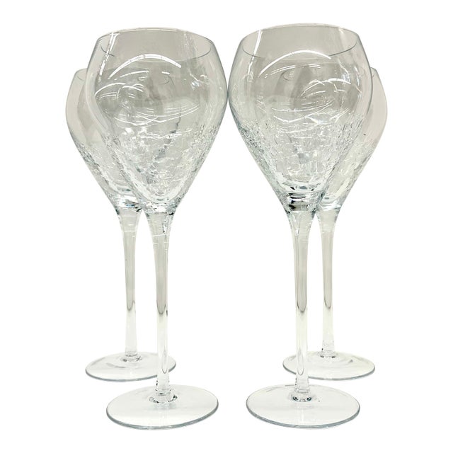 Stemware Set of 4 Beautiful Modern Wine Glasses With Ice Crackle Effect For Sale