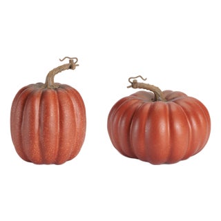 Rustic Ribbed Decorative Pumpkins (Set of 2) For Sale