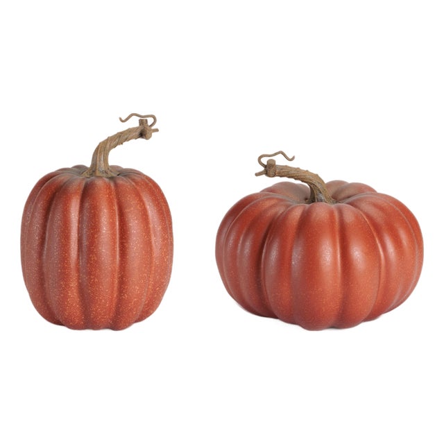 Rustic Ribbed Decorative Pumpkins (Set of 2) For Sale