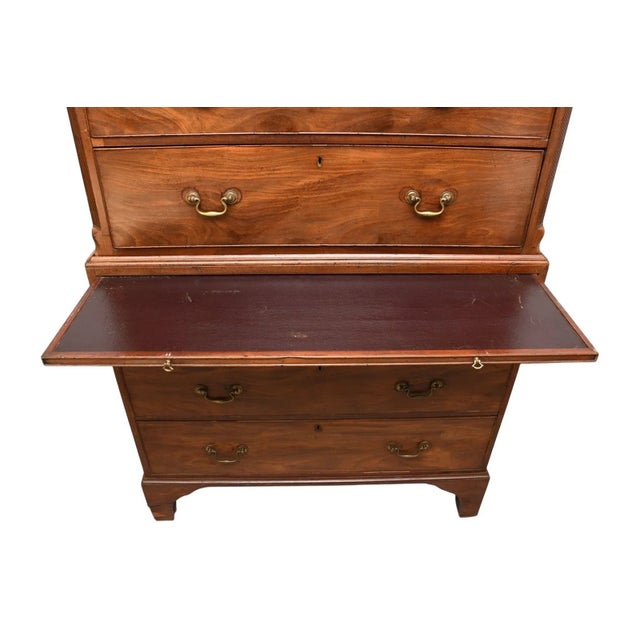 Antique Georgian English Mahogany Chest on Chest, Bracket Feet Pull Out Slide For Sale - Image 9 of 10