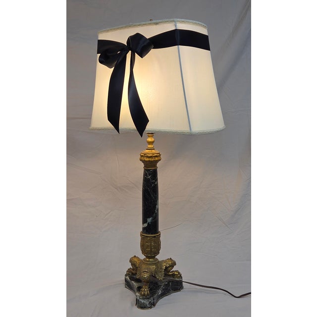 Vintage French Empire Neoclassical Style Marble and Gilt Bronze Table Lamps - Pair For Sale - Image 4 of 16