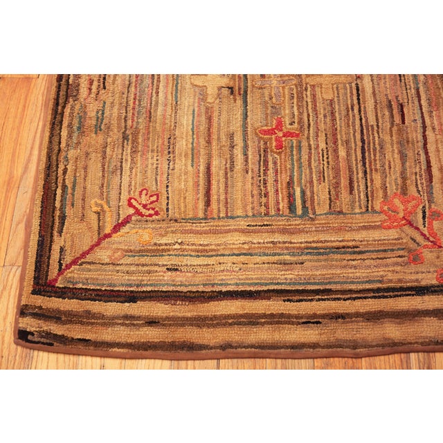 Tan Nazmiyal Collection Antique American Folklore Hooked Rug For Sale - Image 8 of 11