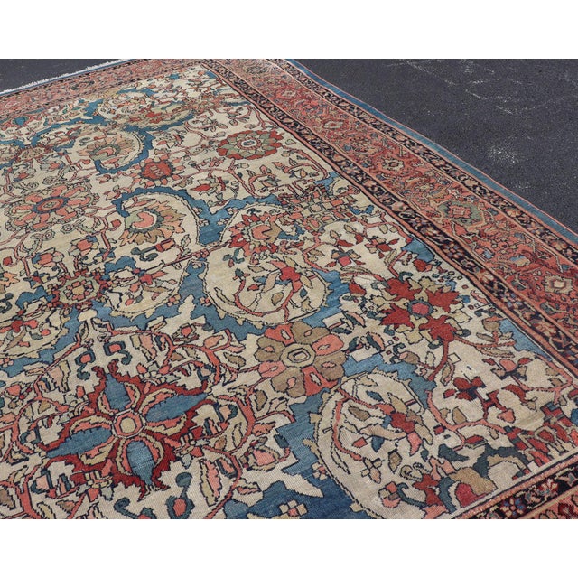 Antique Persian Sultanabad Rug in Ivory Background, Blue, Salmon & Multi Colors For Sale - Image 12 of 17