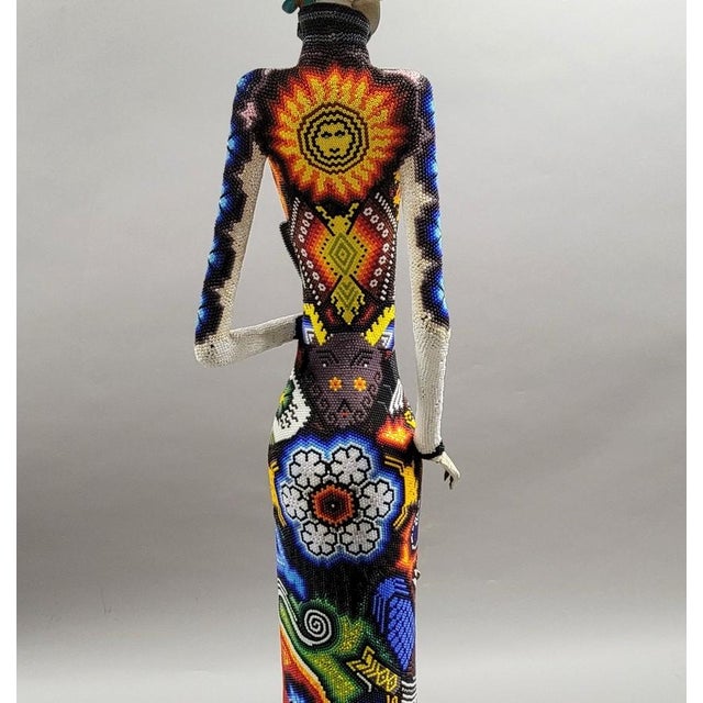Monumental Huichol Beaded La Catrina, Day of the Dead, Sculpture, Mexico, 36” For Sale - Image 4 of 12