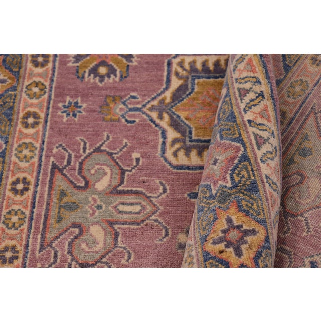 Textile Rustic Kazak Southwestern Purple/Light Blue Wool Rug - 4'0''x5'10'' For Sale - Image 7 of 10