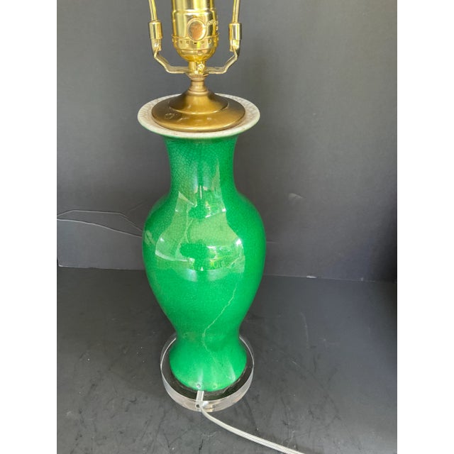 Antique Chinese Green Porcelain Vase Lamp For Sale - Image 4 of 12