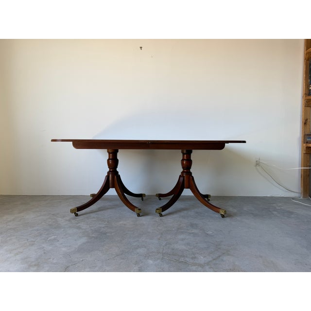 Hollywood Regency Vintage Baker Furniture Georgian Style Double Pedestal Extension Dining Table For Sale - Image 3 of 18