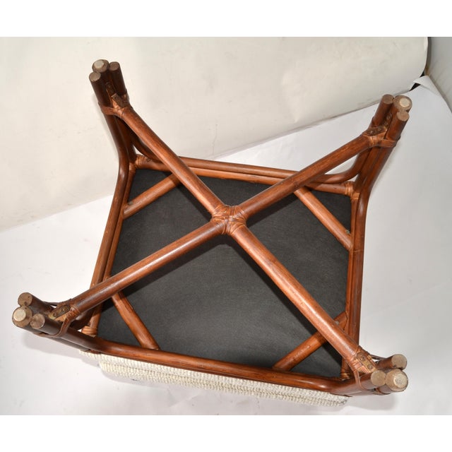 Pair of 1970s McGuire Attributed Bamboo Wood Bouclé Fabric Upholstery Ottomans Mid-Century Modern For Sale - Image 12 of 13