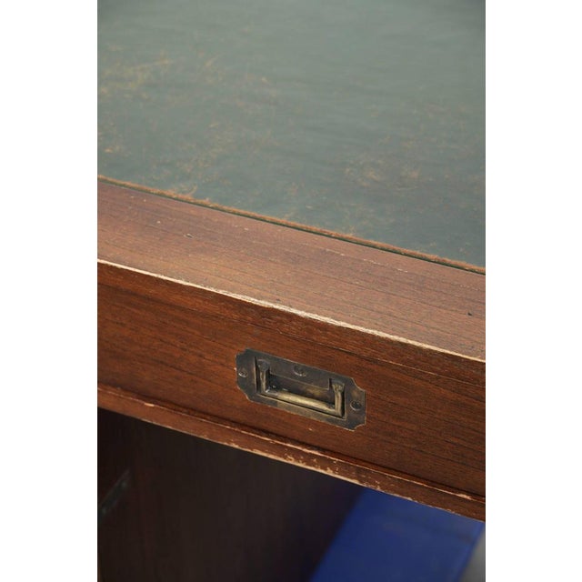 Wooden English Desk with Brass Elements and Green Leather Top For Sale - Image 13 of 14