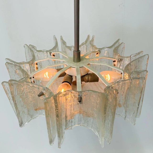 Small Swedish Mid-Century Modern Chandelier / Pendant, Slumped Glass and Brass For Sale - Image 4 of 12