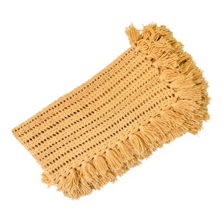 Vintage 1960s Handmade Crochet Afghan Fringe Throw Blanket For Sale
