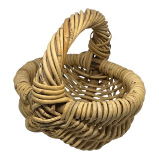 Vintage Small French 9” Handwoven Thick Wicker Gathering Basket For Sale