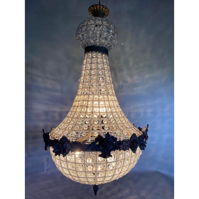 Metal 1970s French Louis XVI Charcoal Bronze Chandeliers 2pc- Pair For Sale - Image 7 of 18