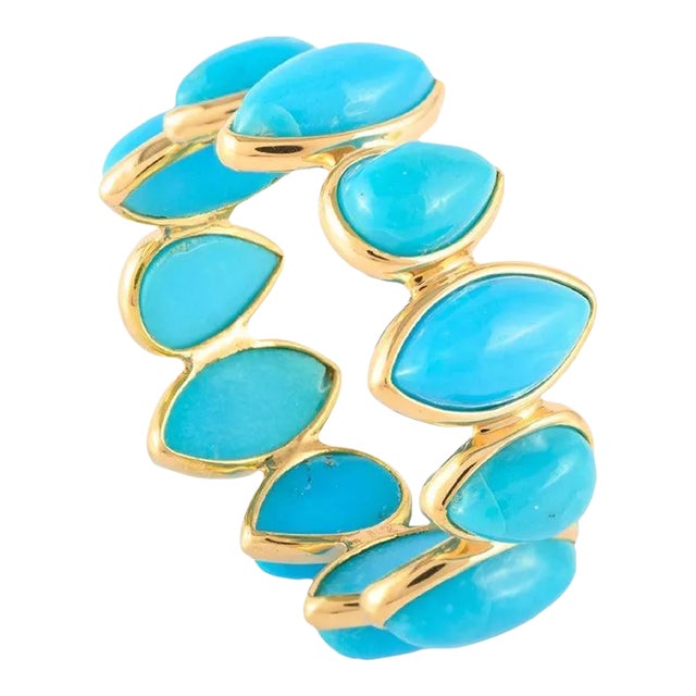 Natural Turquoise Stacking Eternity Band in 18k Gold Size 7 ( All Sizes Available ) For Sale