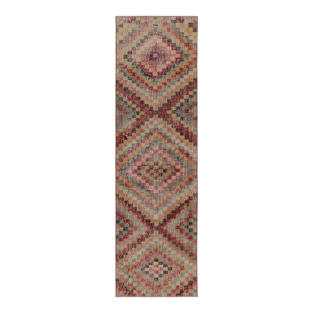 Vintage Zeki Müren Runner Rug in Polychrome Geometric Pattern, From Rug & Kilim For Sale
