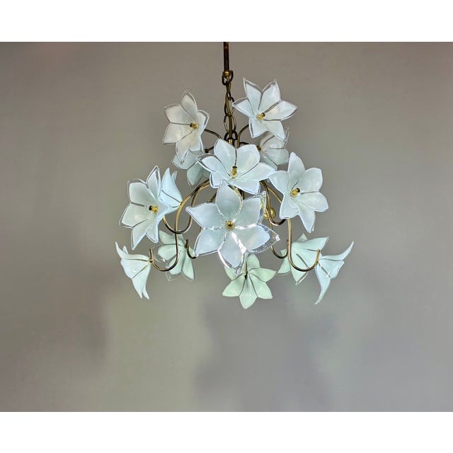 Italian Vintage Murano Style Glass Flower Chandelier, White Floral Ceiling Light, Italian Romantic Bedroom Lighting - a Pair For Sale - Image 3 of 16