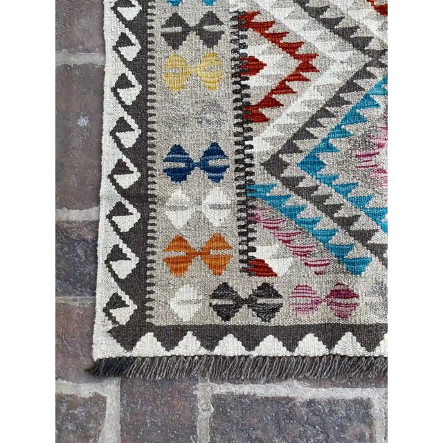 Textile Shabby Chic Tribal Kilim Hand-Woven Wool Rug 3.2' X 4.7' For Sale - Image 7 of 8