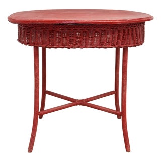 Vintage Weathered Red Wicker Table For Sale