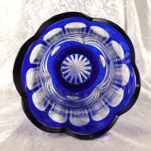 1940s 1940s Large Blue Cut to Clear Vase For Sale - Image 5 of 6