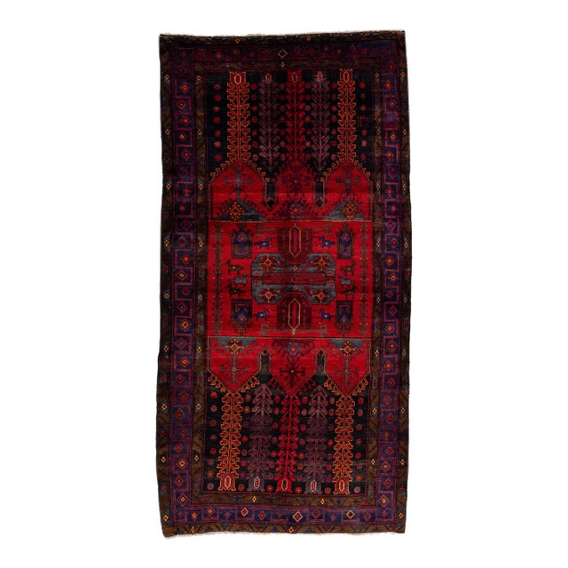 1960s Vintage Bidjar Hand-Knotted Wool Rug With a Red Color Fiel For Sale