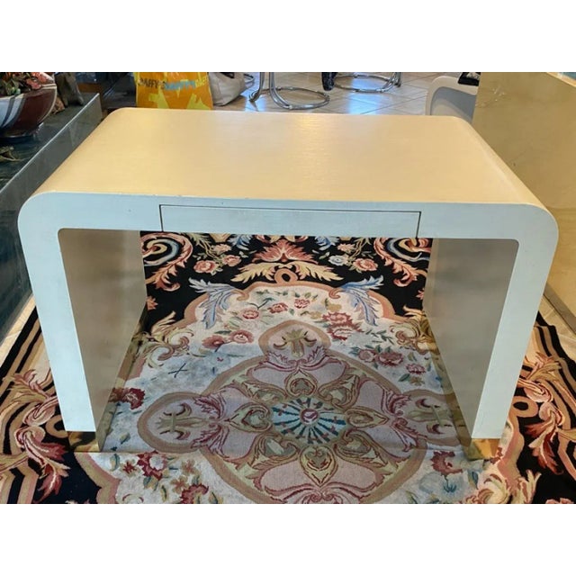 Modernist Linen Waterfall Console Table With Drawer And Polished Brass Edged Base Designed In The 1970's Attributed To...
